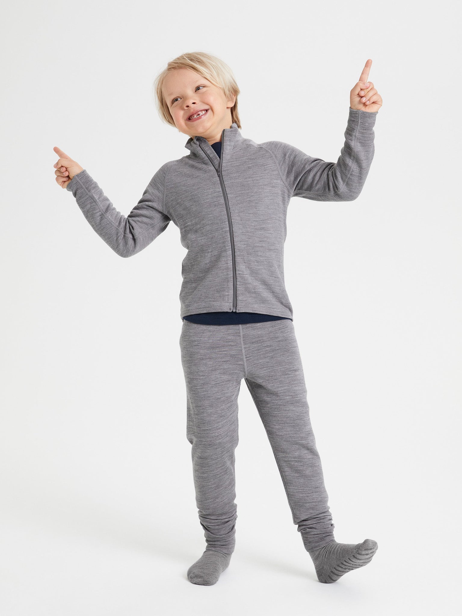 Terry Wool Grey Kids Thermal Leggings from the Polarn O. Pyret outerwear collection. Made using ethically sourced materials.