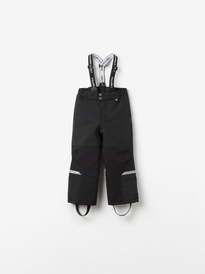 Kids Black Padded Waterproof Trousers from the Polarn O. Pyret outerwear collection. Made using ethically sourced materials.