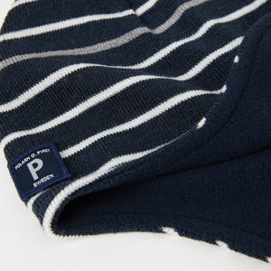 Merino Wool Navy Kids Bobble Hat from the Polarn O. Pyret outerwear collection. Ethically produced kids outerwear.