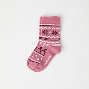 Pink Fairisle Merino Kids Socks from Polarn O. Pyret kidswear. Ethically produced kids clothing.