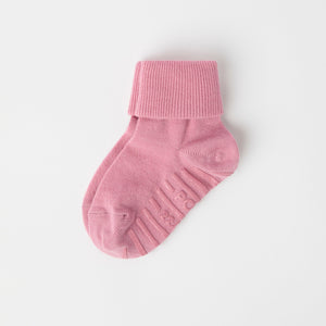 Pink Merino Antislip Kids Socks from Polarn O. Pyret kidswear. Nordic kids clothes made from sustainable sources.