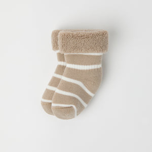 Beige Terry Merino Baby Socks from the Polarn O. Pyret baby collection. Ethically produced kids clothing.