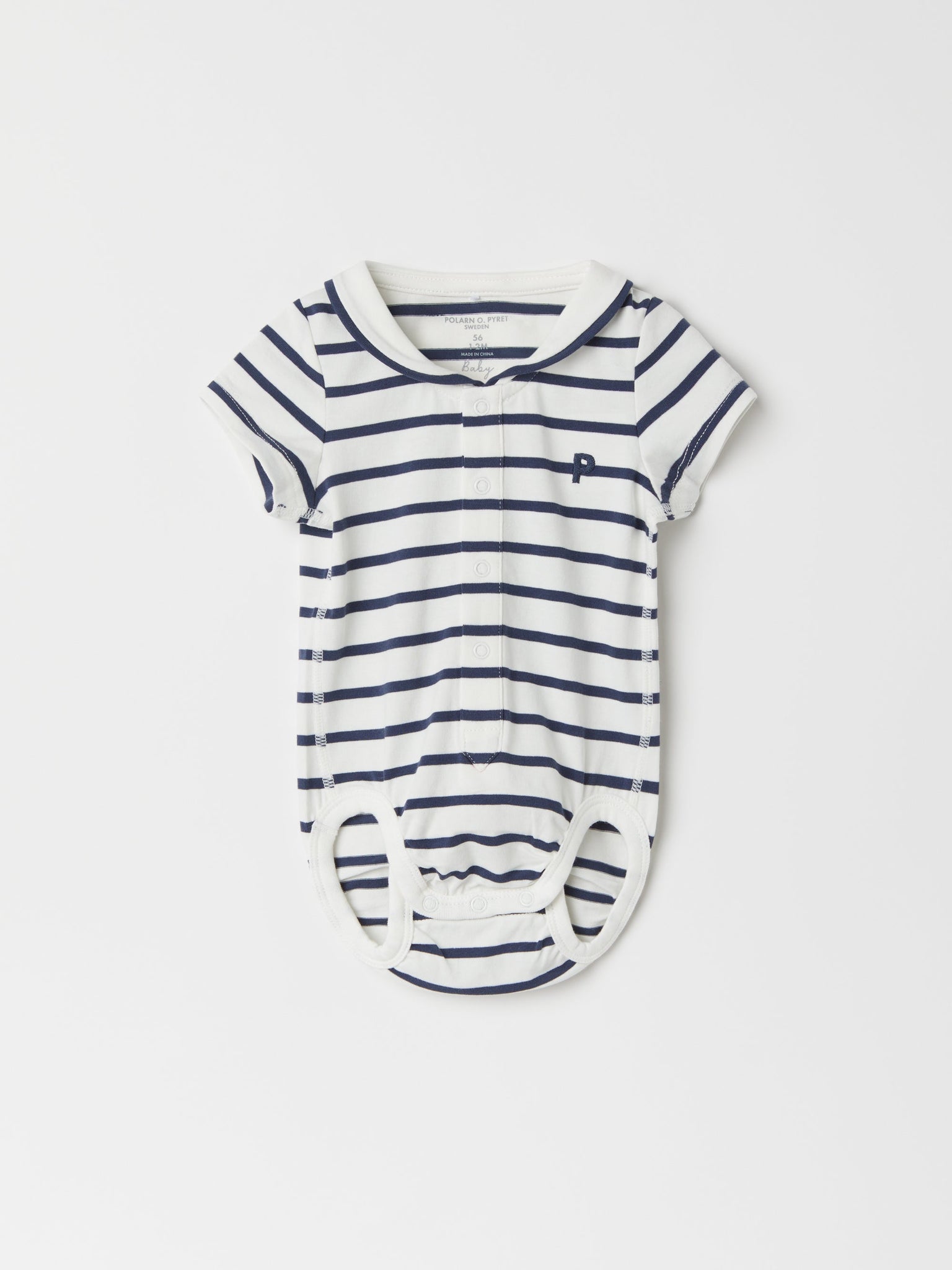 Organic Cotton Breton Stripe Short Sleeve Babygrow from the Polarn O. Pyret baby collection. Ethically produced kids clothing.