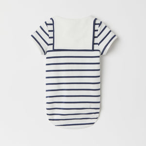 Organic Cotton Breton Stripe Short Sleeve Babygrow from the Polarn O. Pyret baby collection. Ethically produced kids clothing.