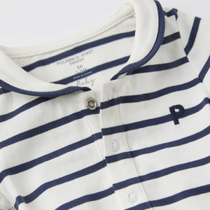 Organic Cotton Breton Stripe Short Sleeve Babygrow from the Polarn O. Pyret baby collection. Ethically produced kids clothing.