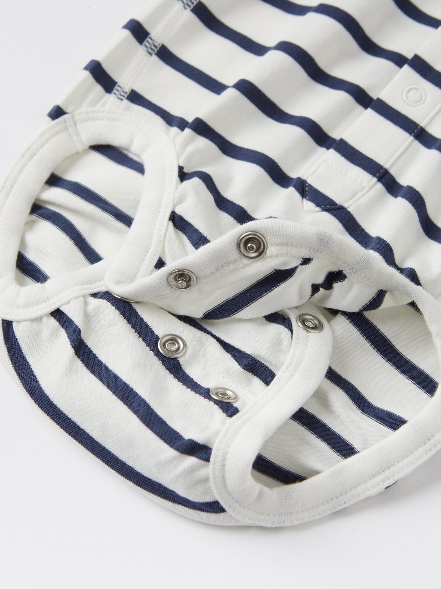 Organic Cotton Breton Stripe Short Sleeve Babygrow from the Polarn O. Pyret baby collection. Ethically produced kids clothing.