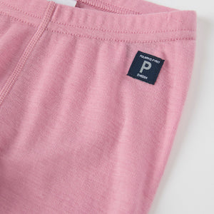 Pink Thermal Merino Kids Leggings from the Polarn O. Pyret kidswear collection. Ethically produced kids outerwear.