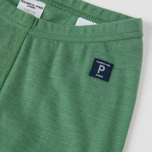 Green Thermal Merino Kids Leggings from the Polarn O. Pyret kidswear collection. Quality kids clothing made to last.