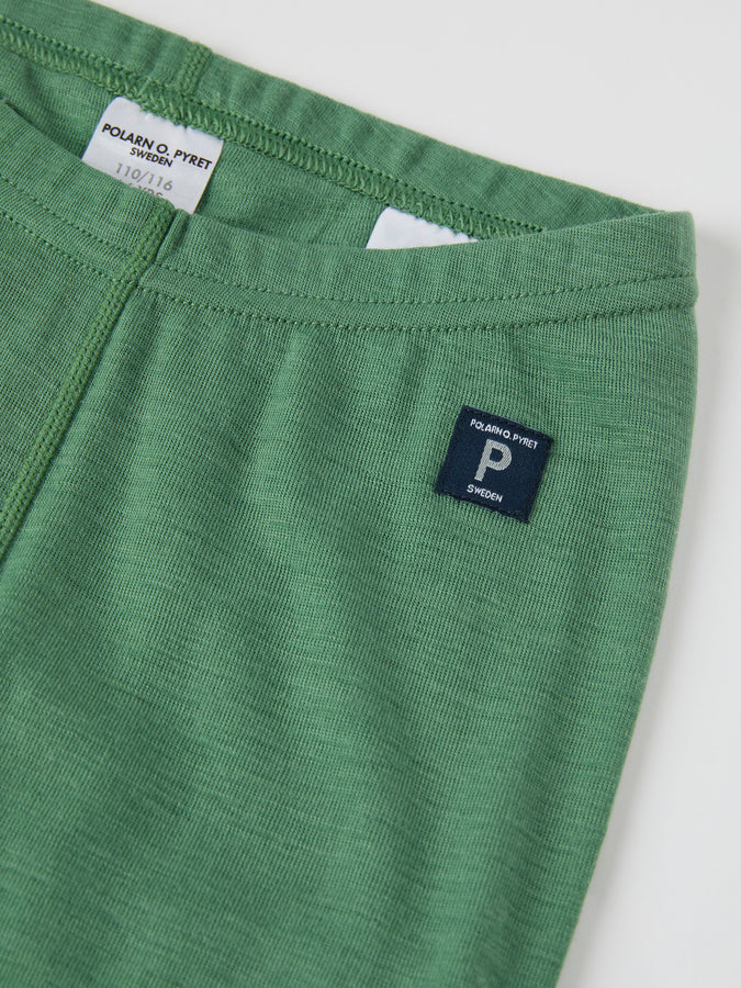 Green Thermal Merino Kids Leggings from the Polarn O. Pyret kidswear collection. Quality kids clothing made to last.