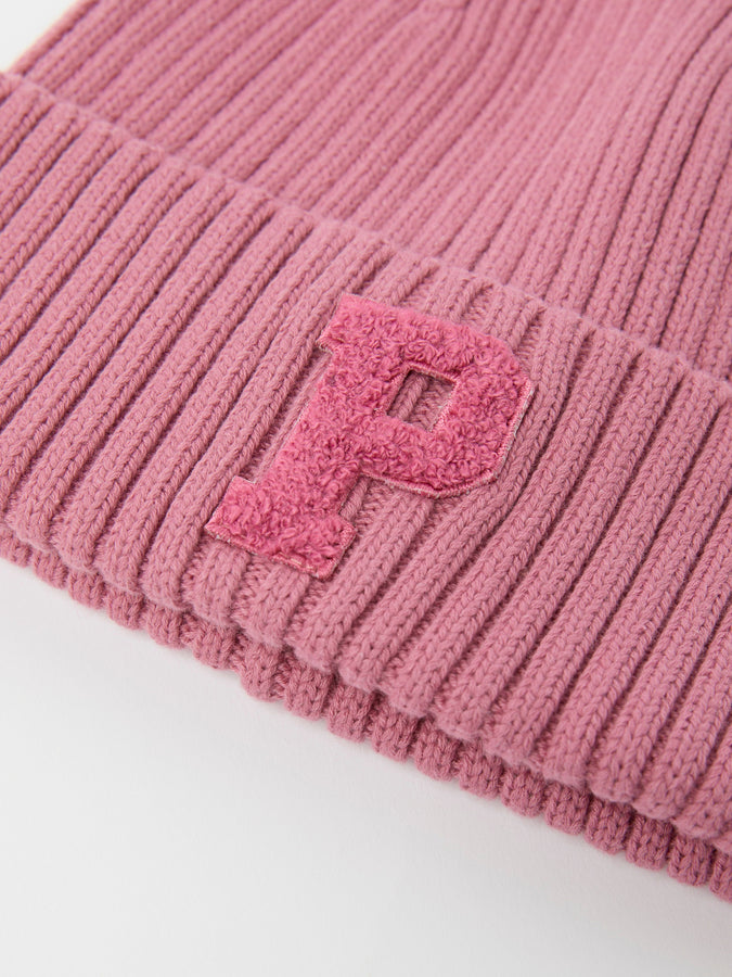 Pink Rib Knit Kids Hat from the Polarn O. Pyret kidswear collection. Ethically produced kids outerwear.