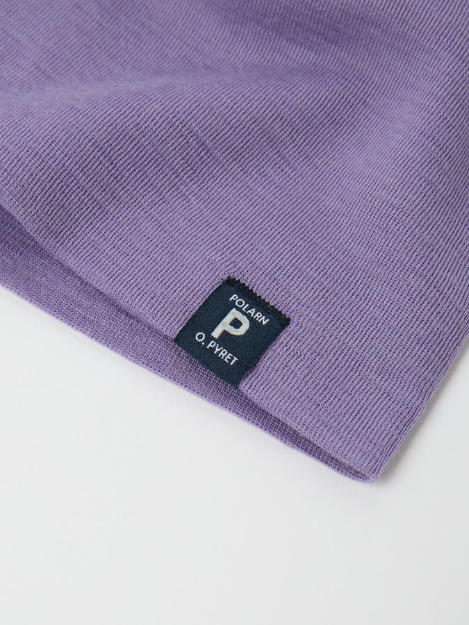 Purple Merino Wool Kids Beanie Hat from the Polarn O. Pyret kidswear collection. The best ethical kids outerwear.