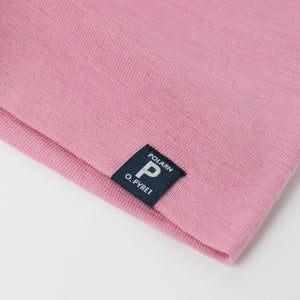 Pink Merino Wool Kids Beanie Hat from the Polarn O. Pyret kidswear collection. Quality kids clothing made to last.