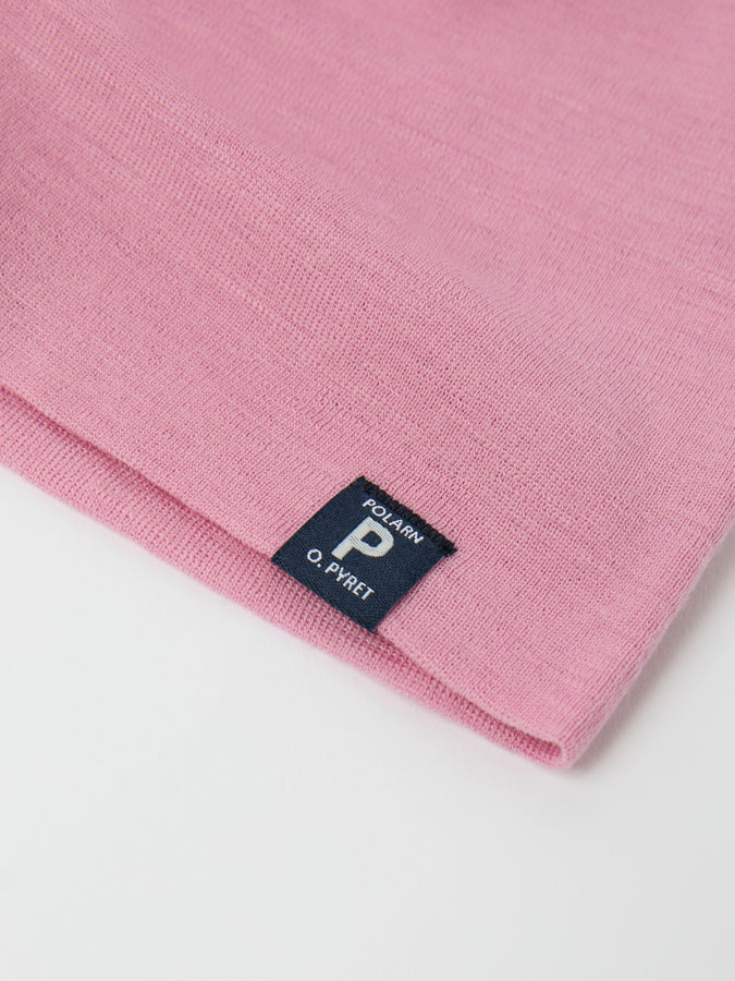 Pink Merino Wool Kids Beanie Hat from the Polarn O. Pyret kidswear collection. Quality kids clothing made to last.