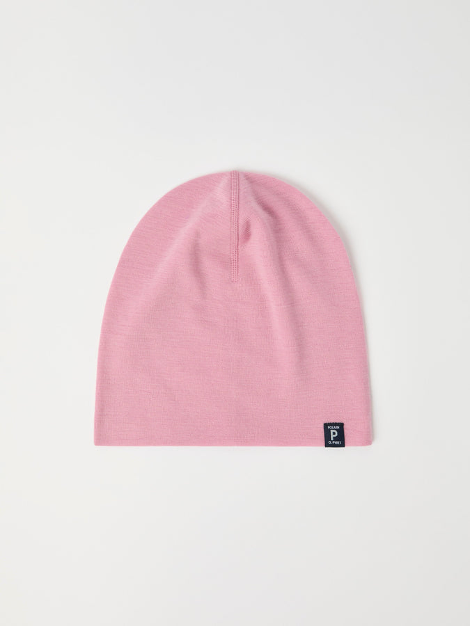 Pink Merino Wool Kids Beanie Hat from the Polarn O. Pyret kidswear collection. Quality kids clothing made to last.