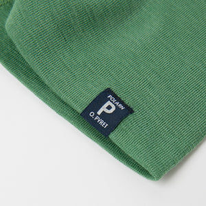 Green Merino Wool Kids Beanie Hat from the Polarn O. Pyret kidswear collection. Ethically produced kids outerwear.