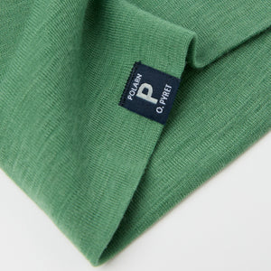 Green Kids Merino Neck Warmer from the Polarn O. Pyret kidswear collection. The best ethical kids outerwear.