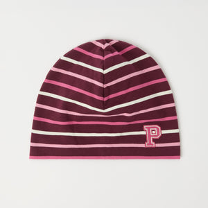 Burgundy Striped Kids Beanie Hat from the Polarn O. Pyret kidswear collection. Made using ethically sourced materials.