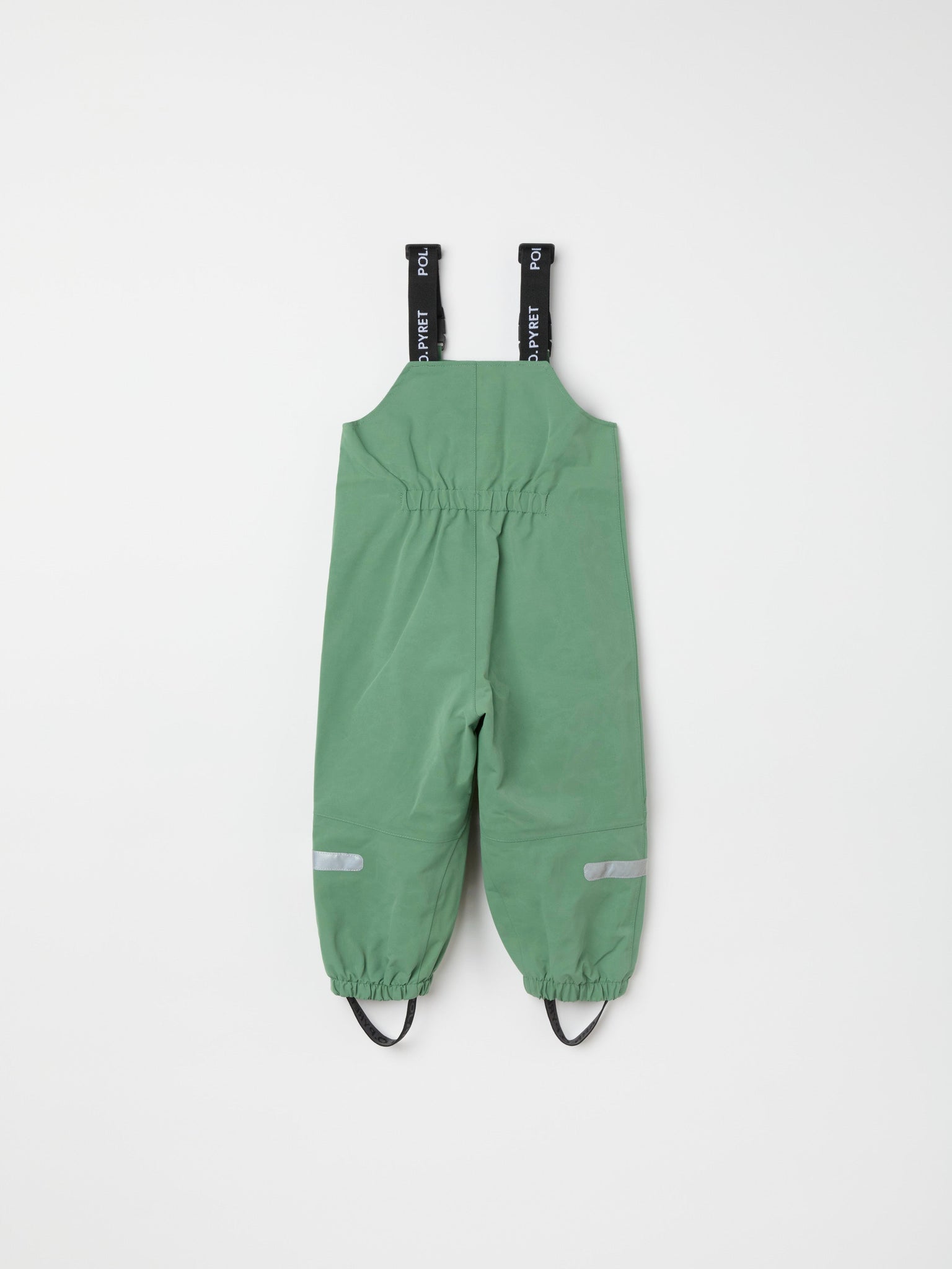 Green Waterproof Kids Shell Dungarees from the Polarn O. Pyret kidswear collection. The best ethical kids outerwear.