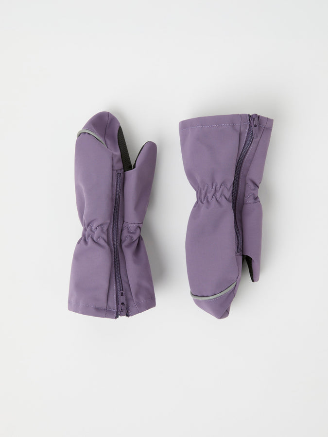 Purple Waterproof Shell Kids Mittens from the Polarn O. Pyret kidswear collection. The best ethical kids outerwear.