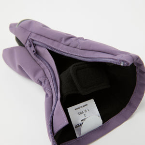 Purple Waterproof Shell Kids Mittens from the Polarn O. Pyret kidswear collection. The best ethical kids outerwear.