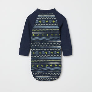 Blue Fairile Merino Wool Babygrow from the Polarn O. Pyret kidswear collection. Made using ethically sourced materials.