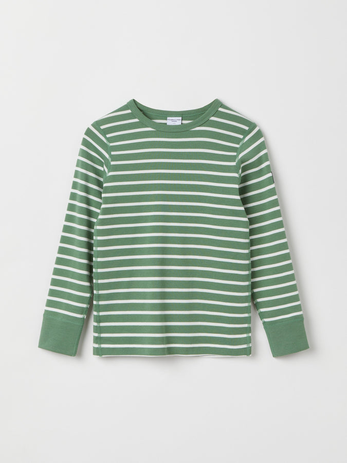 Green Striped Organic Kids Top from Polarn O. Pyret kidswear. Clothes made using sustainably sourced materials.
