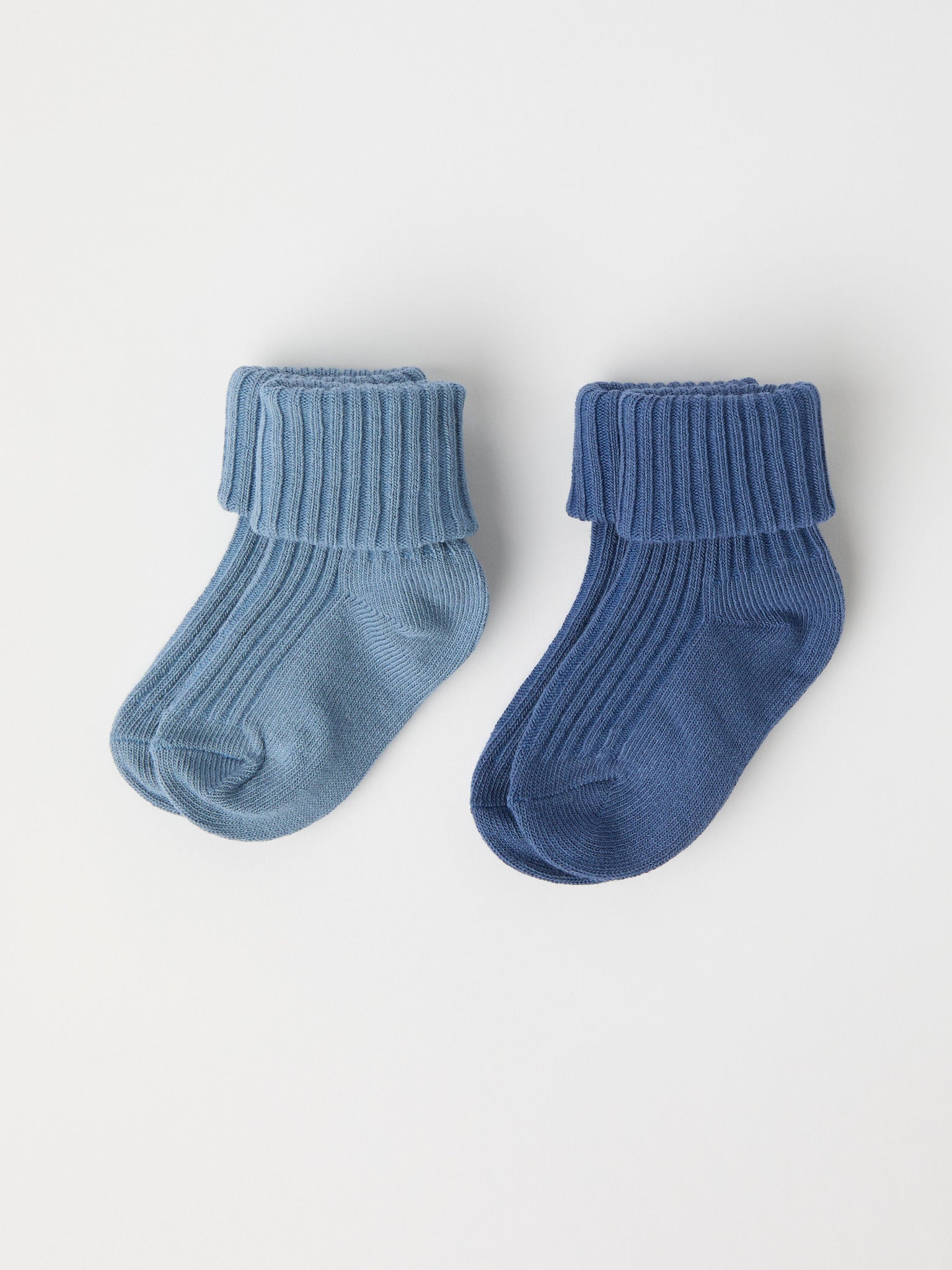 Two Pack Blue Baby Socks from the Polarn O. Pyret baby collection. Nordic kids clothes made from sustainable sources.