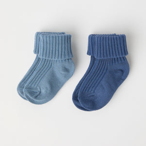 Two Pack Blue Baby Socks from the Polarn O. Pyret baby collection. Nordic kids clothes made from sustainable sources.