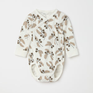 Acorn Print Wraparound Babygrow from the Polarn O. Pyret baby collection. Nordic kids clothes made from sustainable sources.