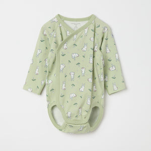 Bunny Print Wraparound Babygrow from the Polarn O. Pyret baby collection. Ethically produced kids clothing.