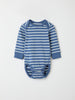 Blue Striped Organic Cotton Babygrow from the Polarn O. Pyret baby collection. Clothes made using sustainably sourced materials.
