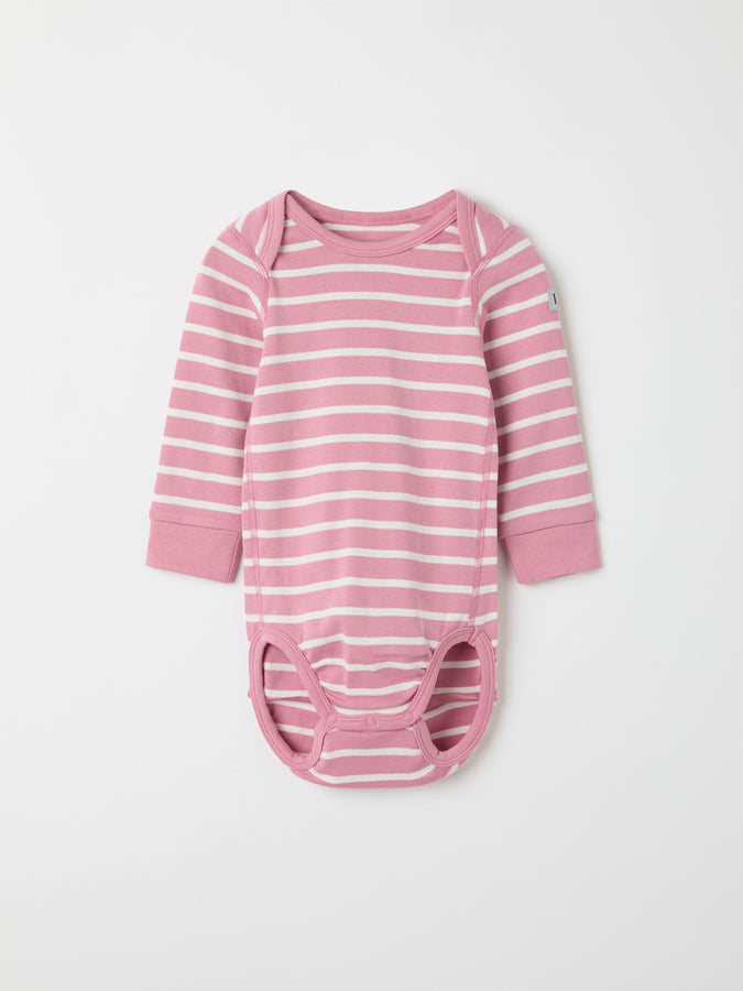 Pink Striped Organic Cotton Babygrow from the Polarn O. Pyret baby collection. Ethically produced kids clothing.