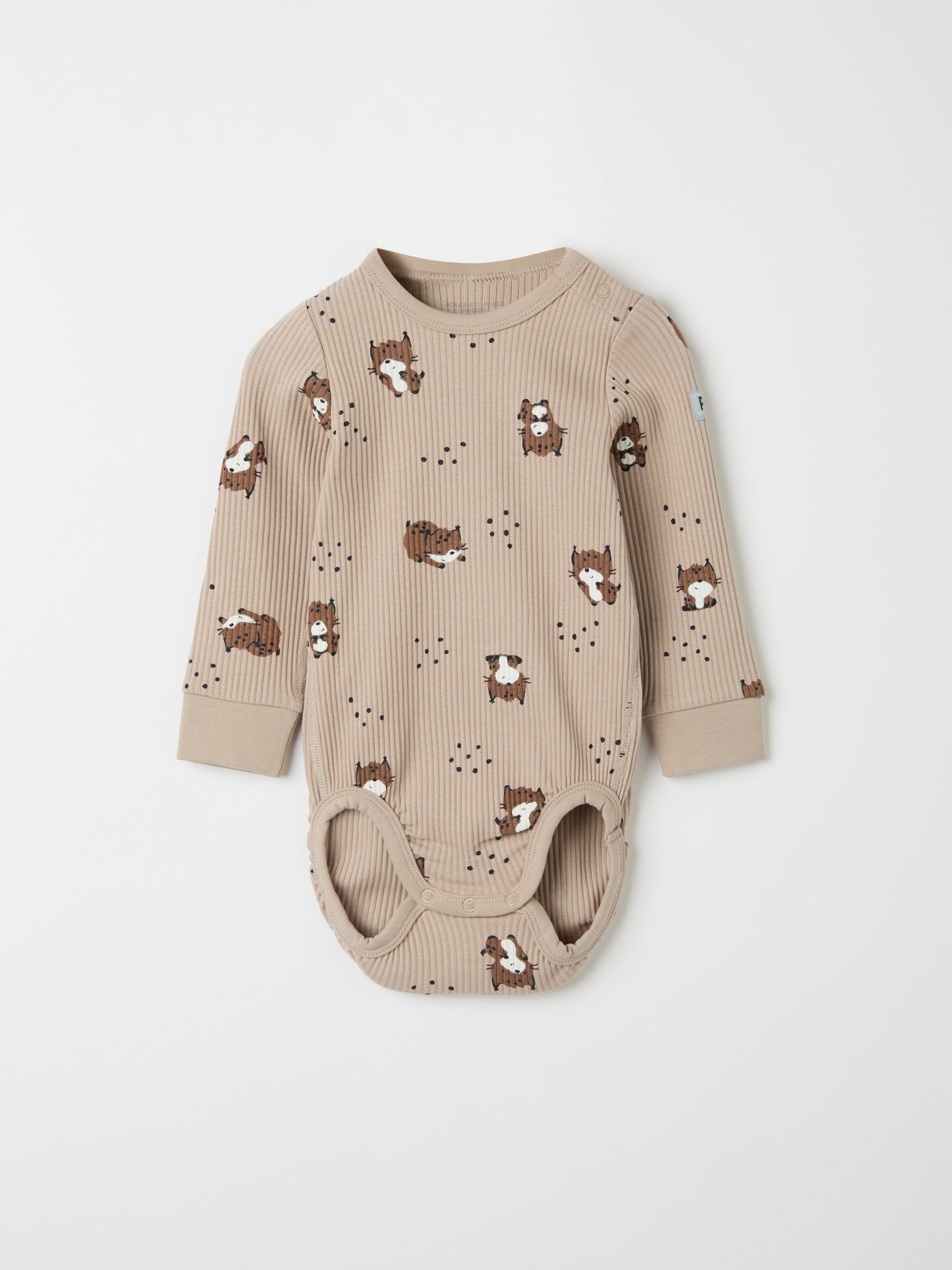 Lynx Print Babygrow from the Polarn O. Pyret baby collection. Nordic kids clothes made from sustainable sources.