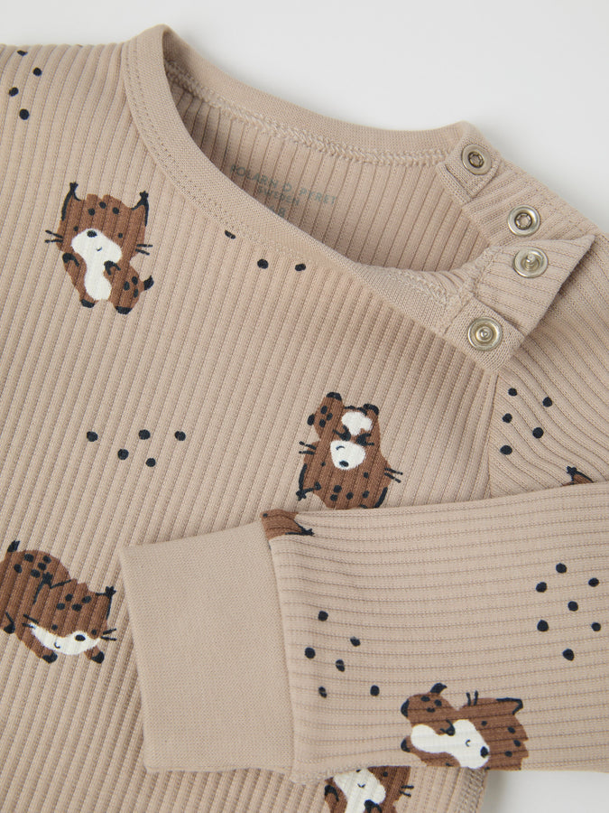 Lynx Print Babygrow from the Polarn O. Pyret baby collection. Nordic kids clothes made from sustainable sources.