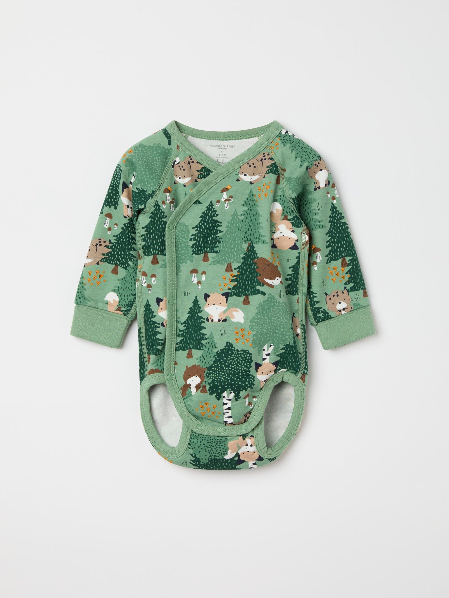 Forest Print Wraparound Babygrow from the Polarn O. Pyret baby collection. The best ethical kids clothes