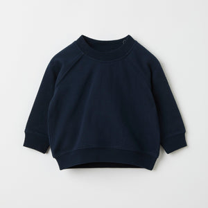 Navy Cotton Baby Sweatshirt from the Polarn O. Pyret baby collection. Ethically produced kids clothing.