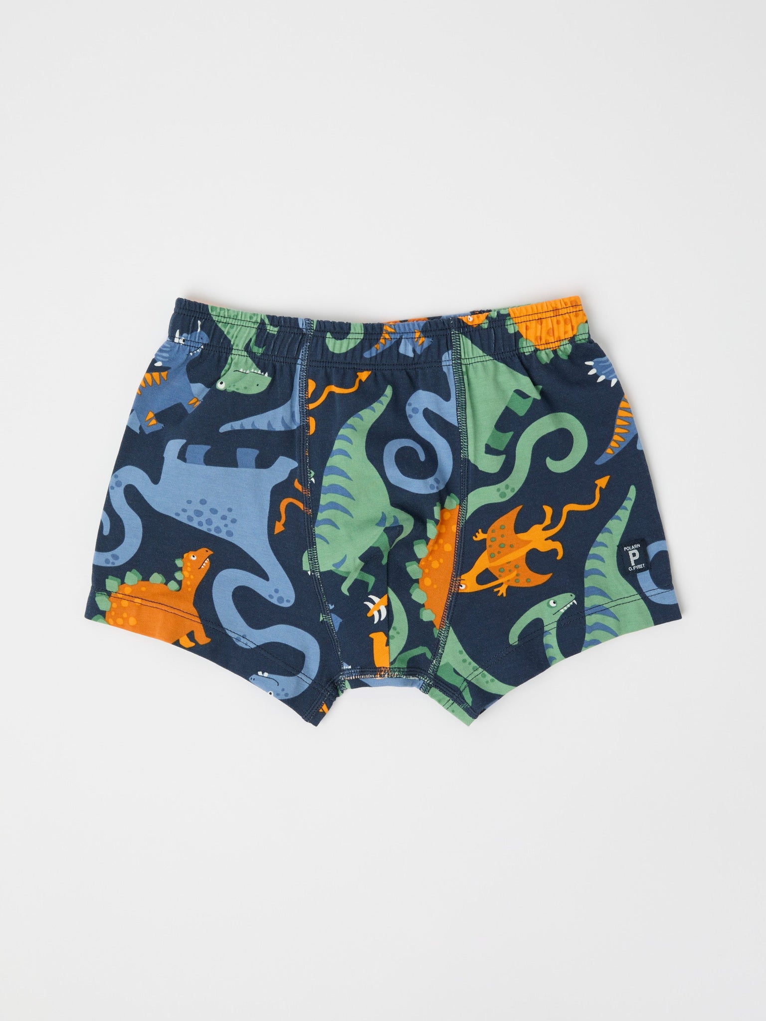 Cotton Boys Boxers with Dinosaur Print from Polarn O. Pyret kidswear. Clothes made using sustainably sourced materials.