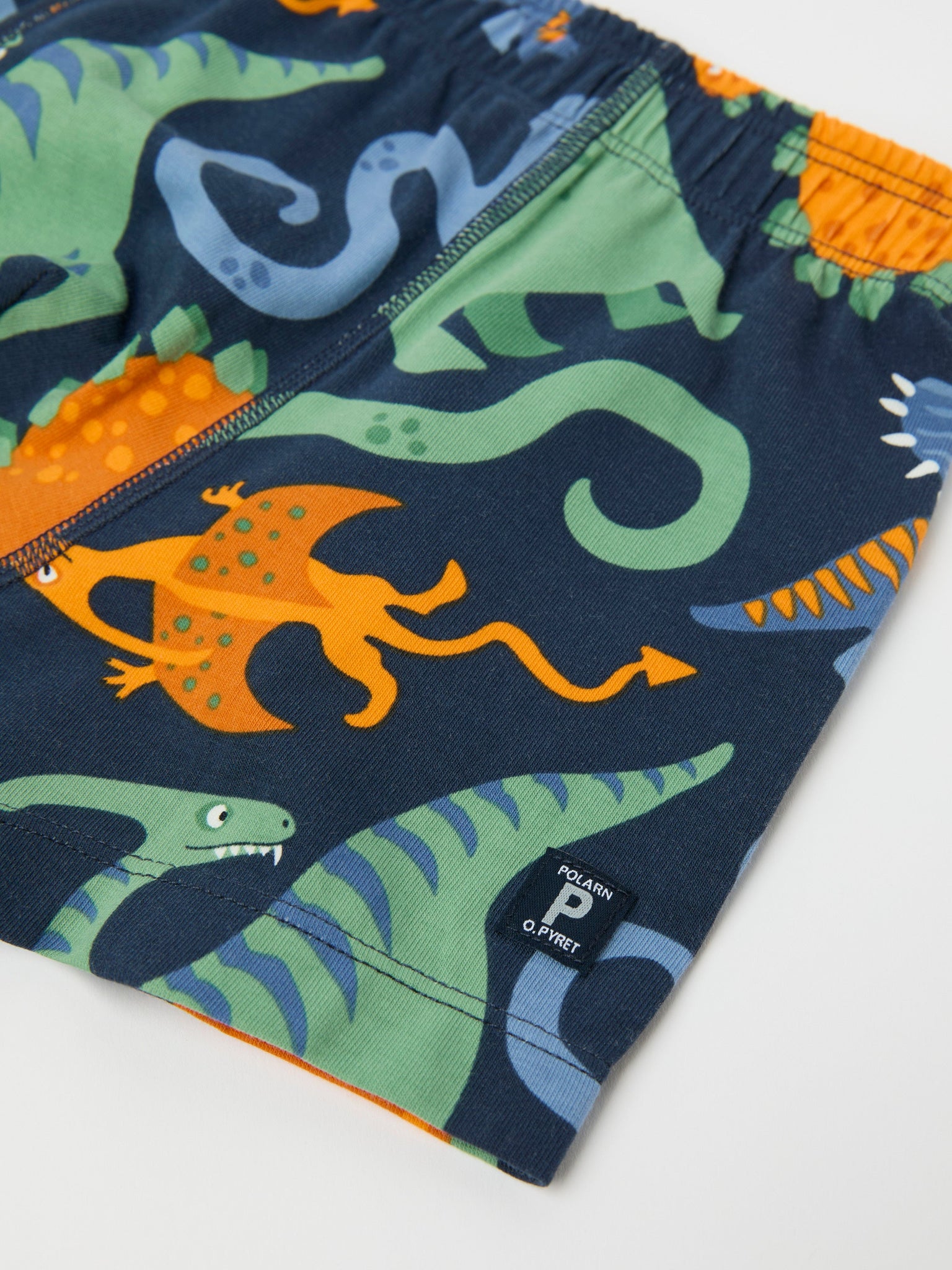 Cotton Boys Boxers with Dinosaur Print from Polarn O. Pyret kidswear. Clothes made using sustainably sourced materials.