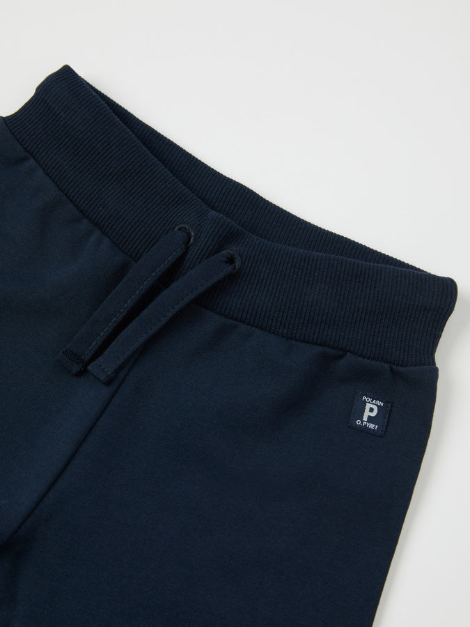 Navy Organic Cotton Baby Joggers from the Polarn O. Pyret baby collection. Ethically produced kids clothing.