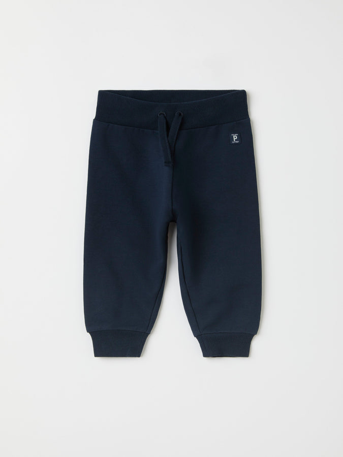 Navy Organic Cotton Baby Joggers from the Polarn O. Pyret baby collection. Ethically produced kids clothing.