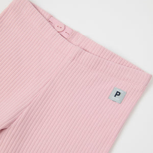 Pink Ribbed Baby Leggings from the Polarn O. Pyret baby collection. Clothes made using sustainably sourced materials.