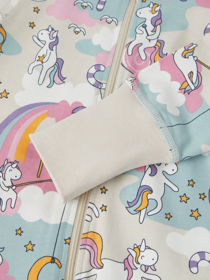 Unicorn Print Cotton Baby Sleepsuit from the Polarn O. Pyret baby collection. Clothes made using sustainably sourced materials.