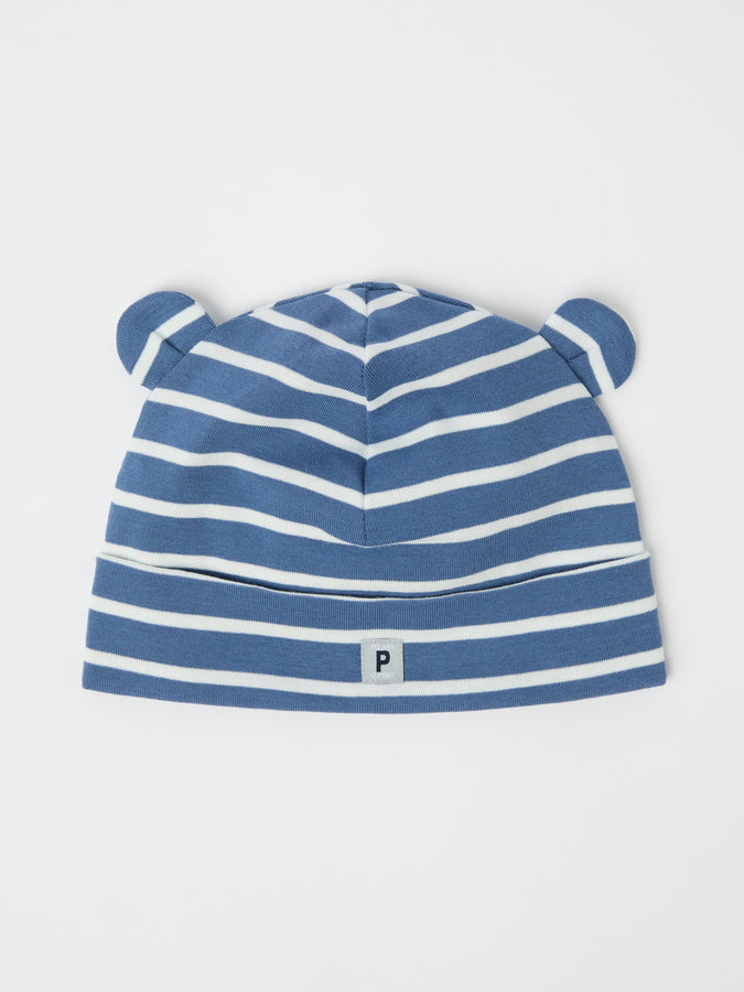 Blue Striped Baby Beanie Hat from the Polarn O. Pyret baby collection. Clothes made using sustainably sourced materials.
