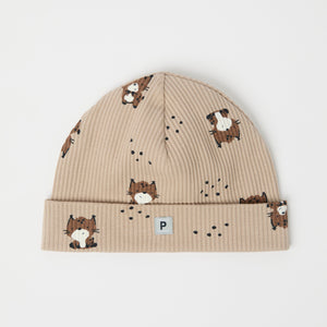 Lynx Print Baby Beanie Hat from the Polarn O. Pyret baby collection. Nordic kids clothes made from sustainable sources.