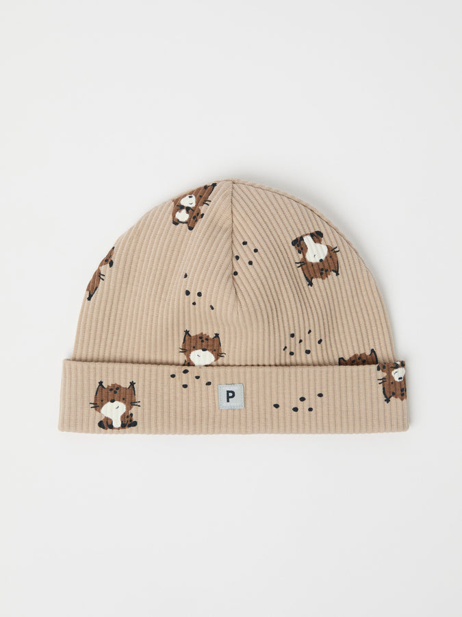 Lynx Print Baby Beanie Hat from the Polarn O. Pyret baby collection. Nordic kids clothes made from sustainable sources.