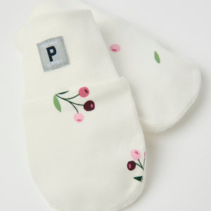 Floral Print Cotton Baby Mittens from the Polarn O. Pyret baby collection. Nordic kids clothes made from sustainable sources.