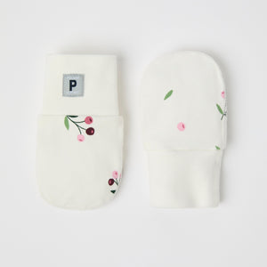 Floral Print Cotton Baby Mittens from the Polarn O. Pyret baby collection. Nordic kids clothes made from sustainable sources.