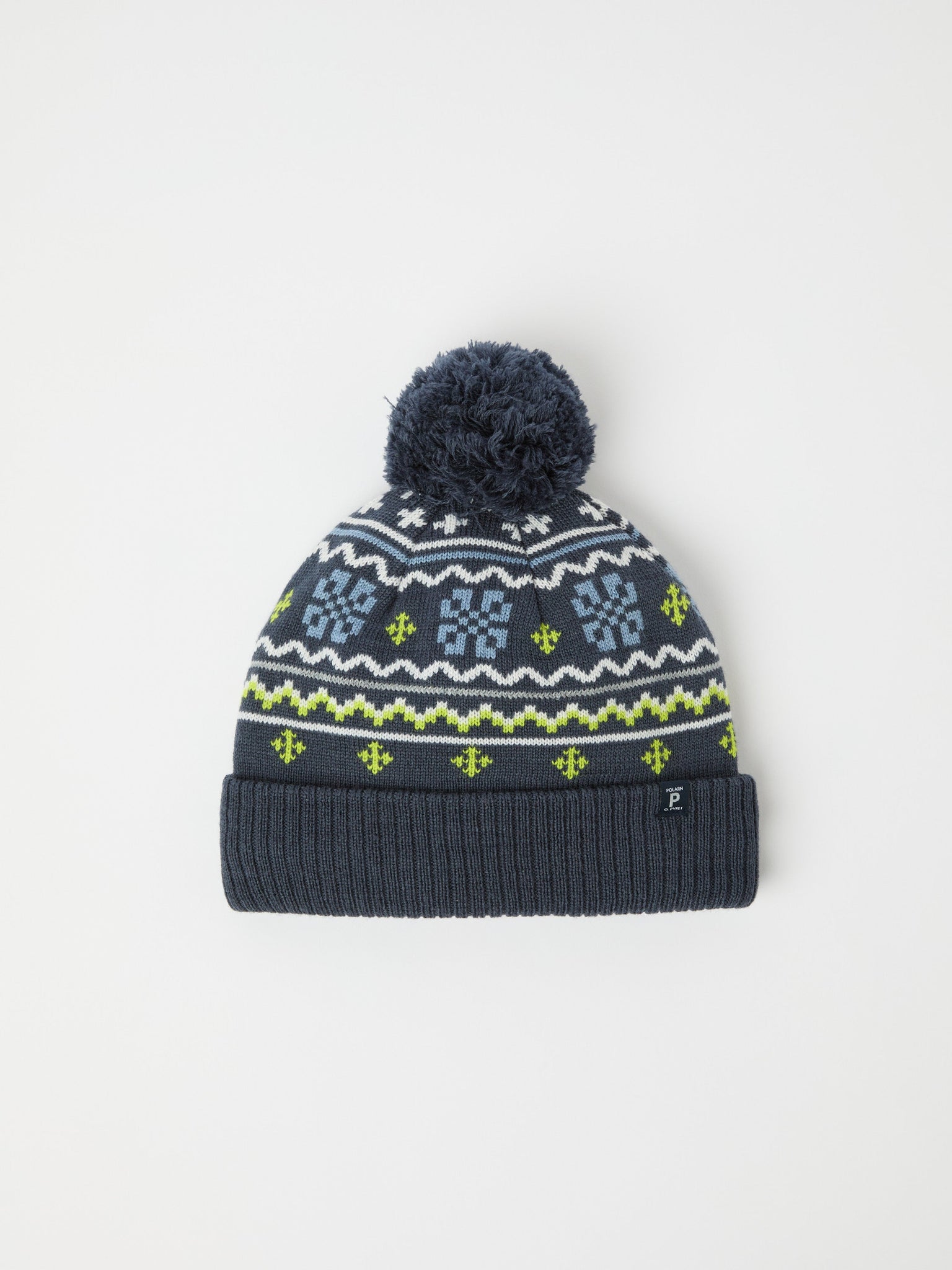 Blue Kids Nordic Bobble Hat from the Polarn O. Pyret kidswear collection. The best ethical kids outerwear.