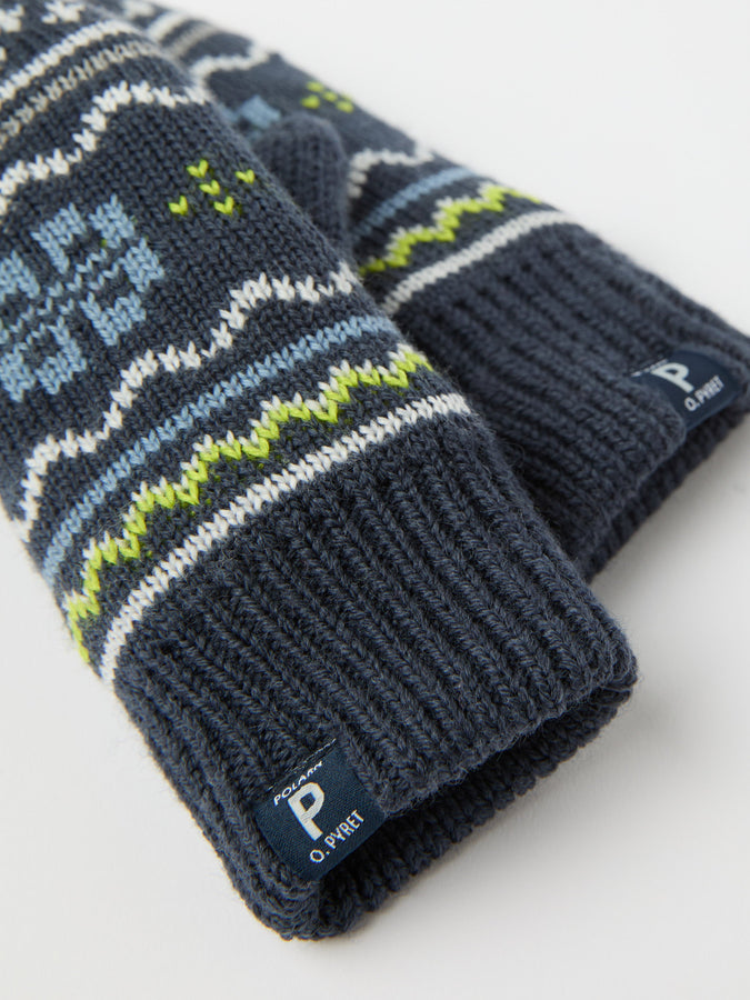 Blue Jaquard Knitted Kids Mittens from the Polarn O. Pyret kidswear collection. Quality kids clothing made to last.