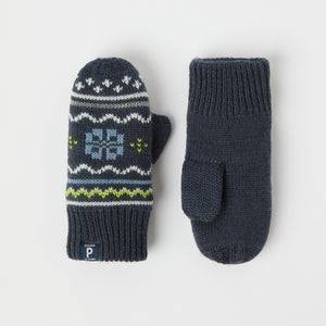 Blue Jaquard Knitted Kids Mittens from the Polarn O. Pyret kidswear collection. Quality kids clothing made to last.